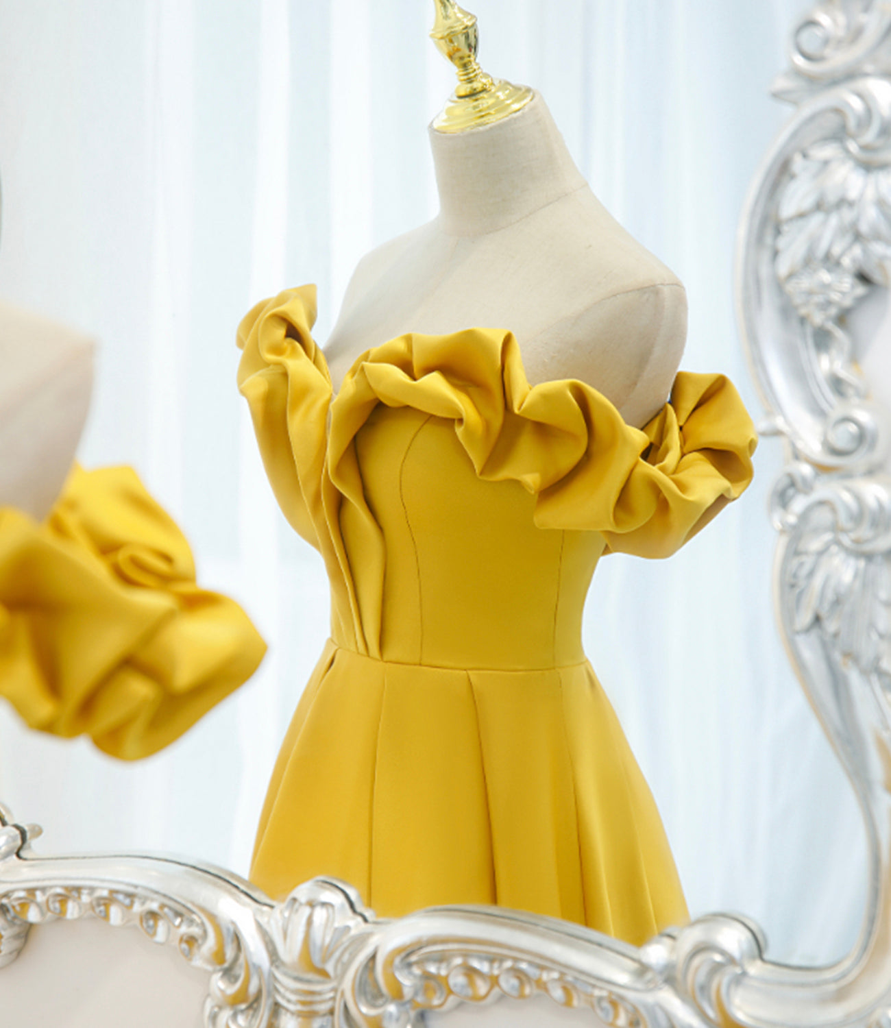 Yellow satin long A line prom dress evening dress 8812