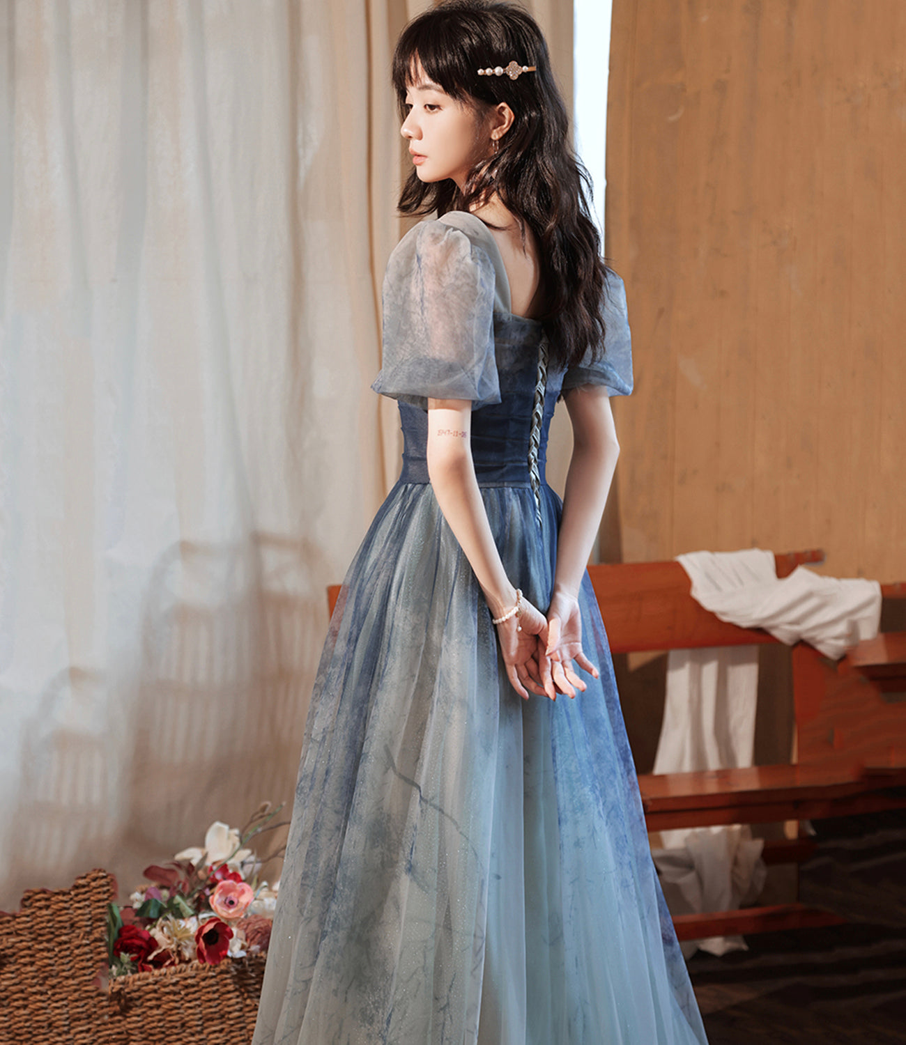 Lovely gradient tulle long prom dress evening dress 8994