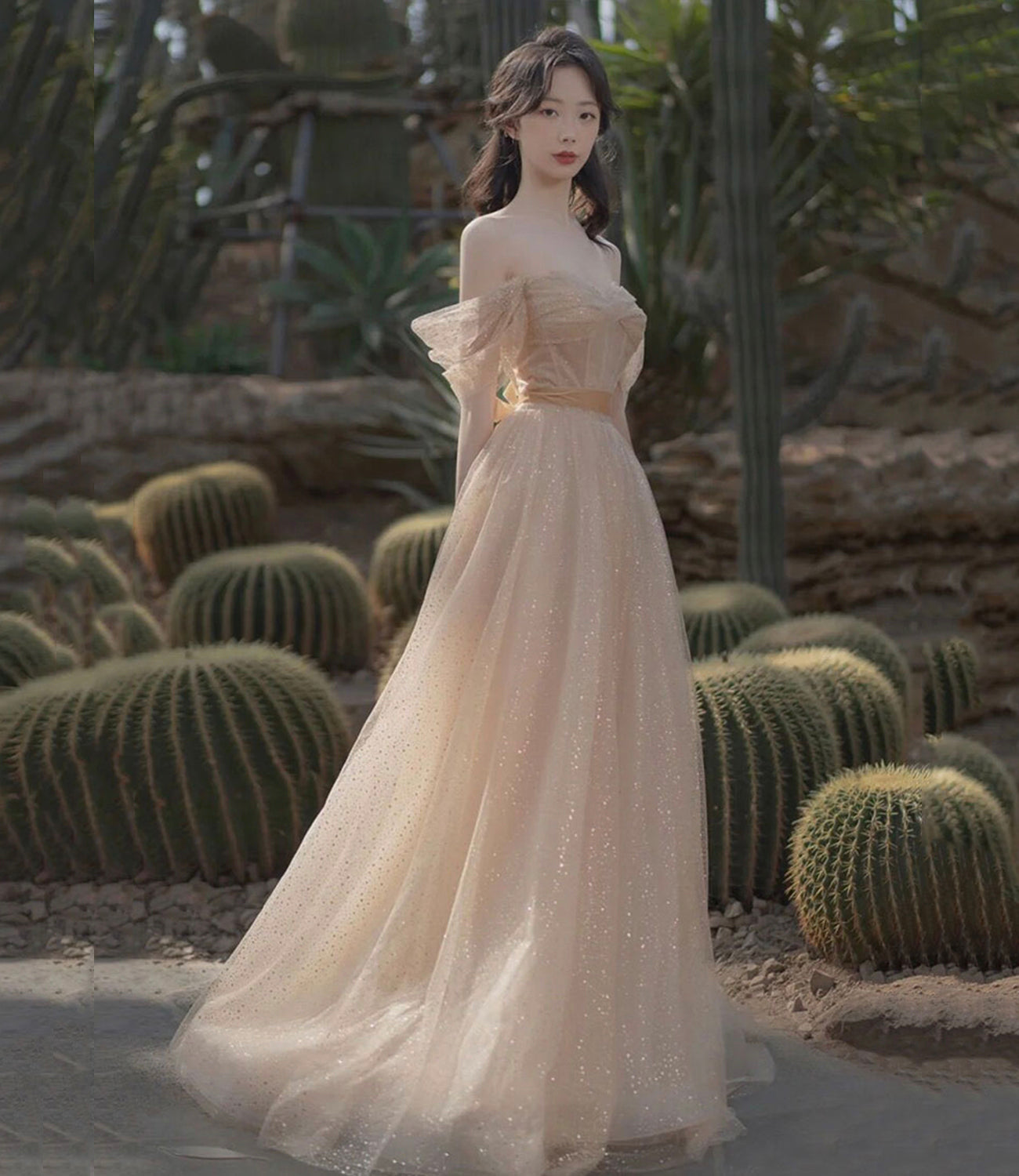 Pink tulle long A line prom dress pink evening dress 8855