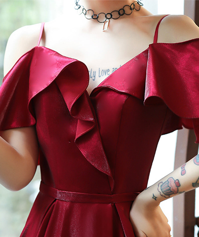 Burgundy satin prom dress simple evening dress 8379