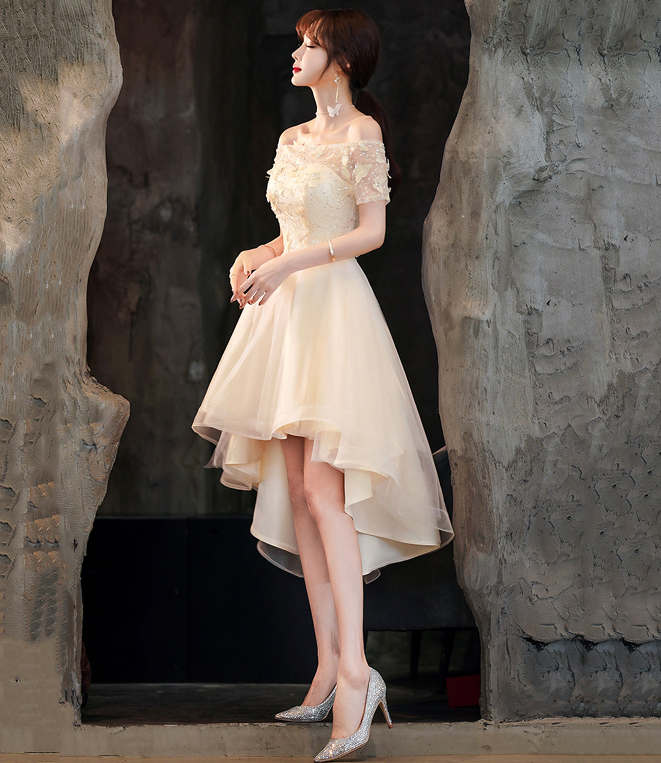 Cute tulle high low prom dress homecoming dress 8807
