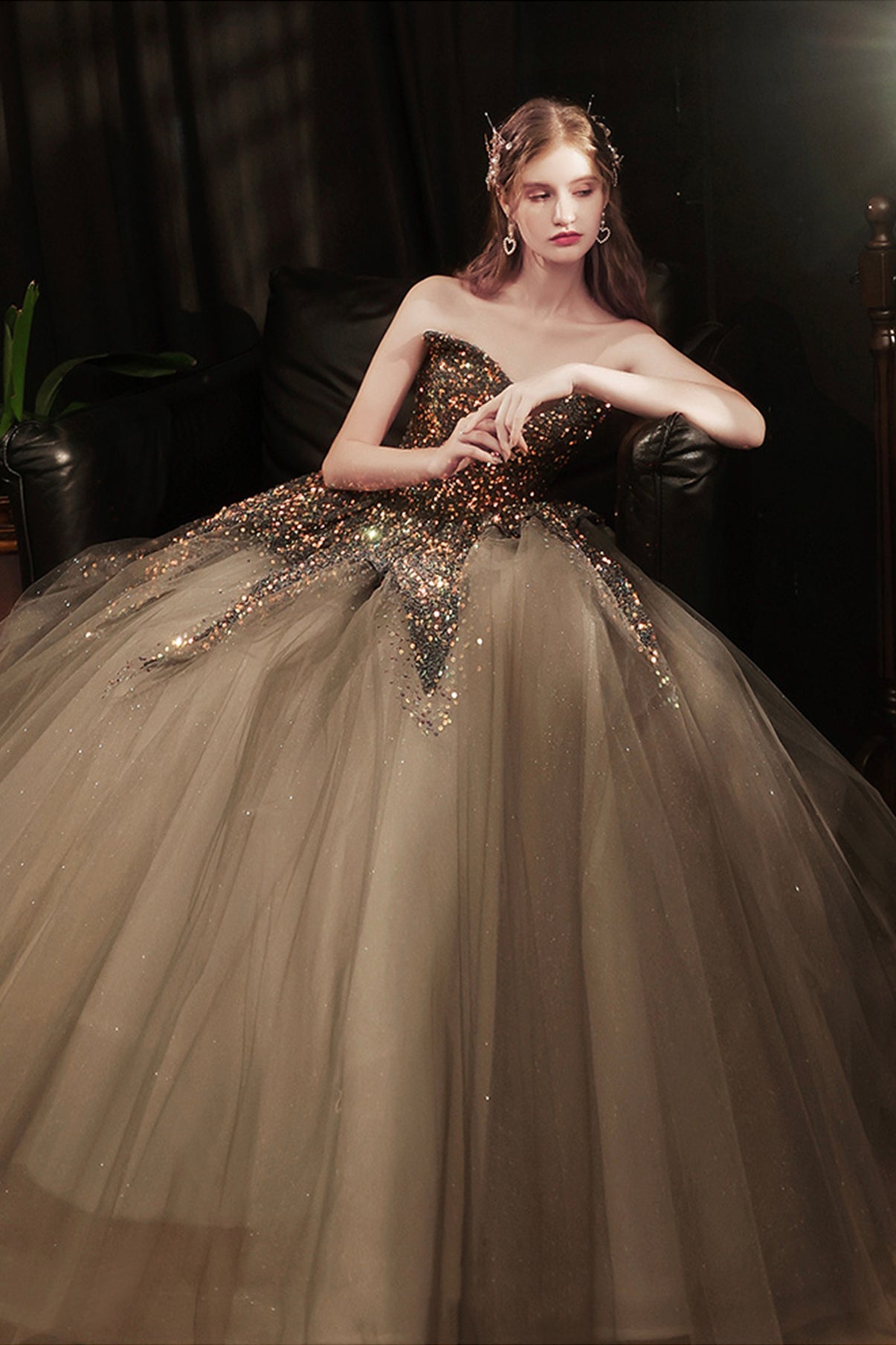Shiny sequins long prom dress A line evening dress 8577