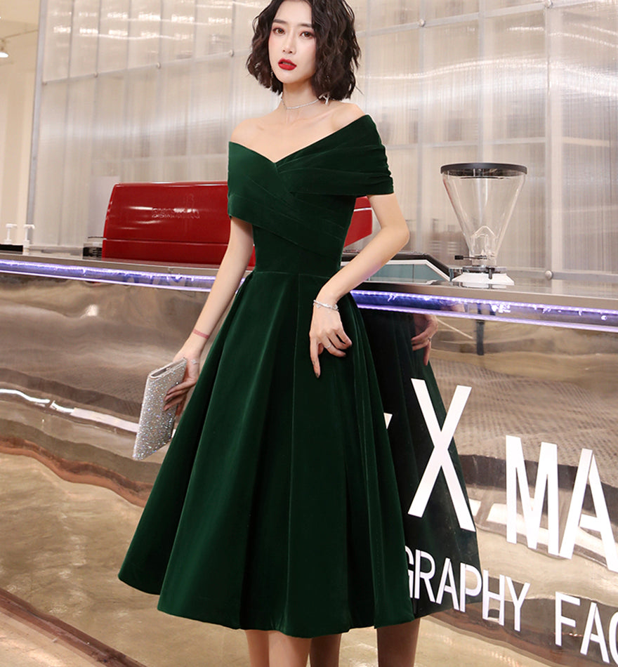 Green velvet short prom dress homecoming dress 8483