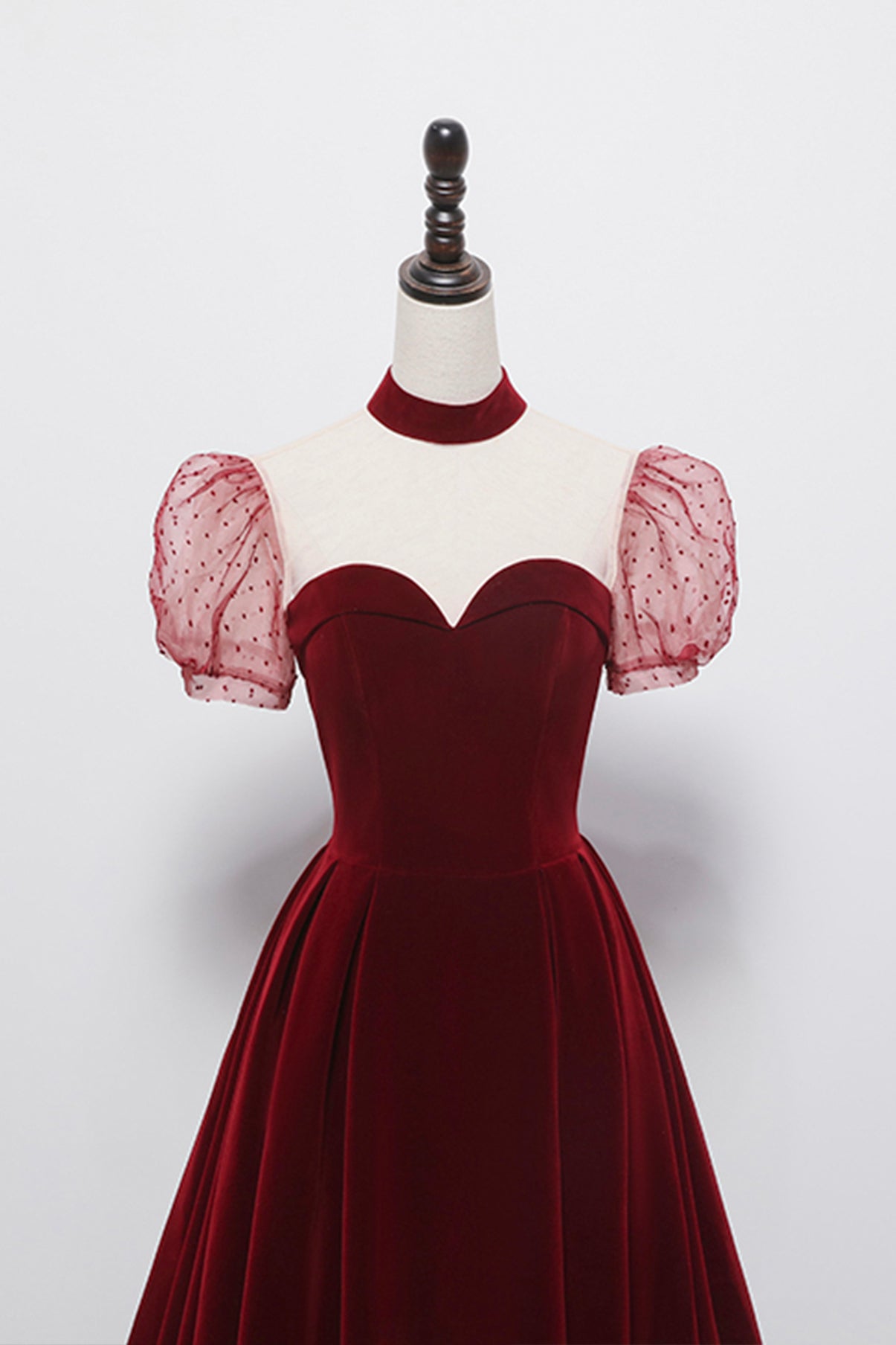 Cute velvet long prom dress burgundy A line evening dress 8652