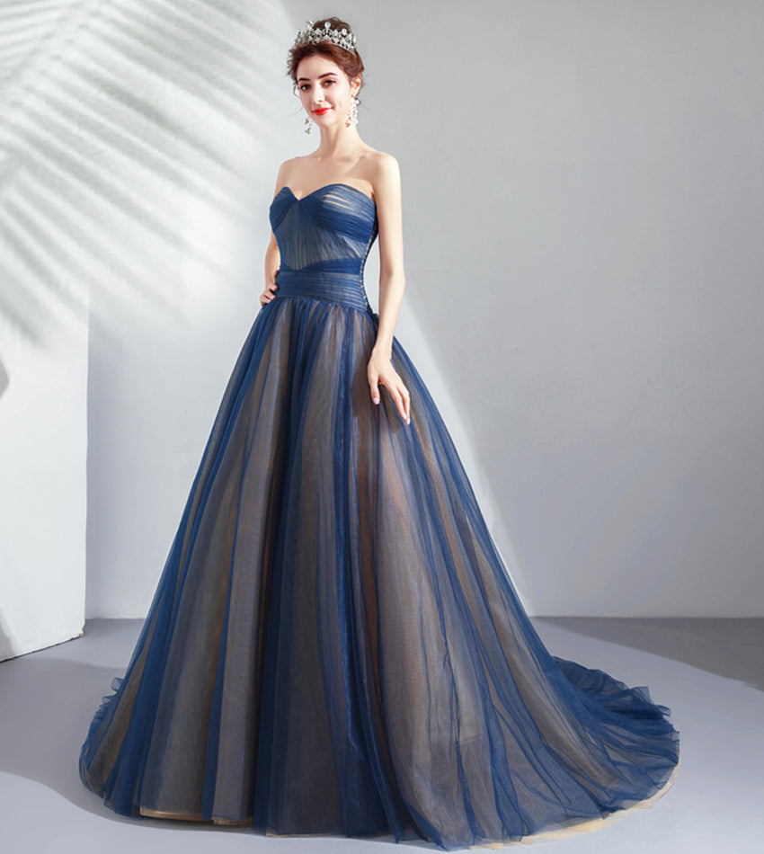 Blue tulle long prom dress blue evening dress 8431