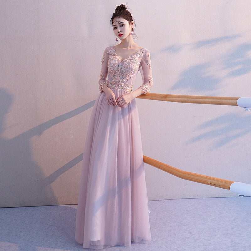 Pink long sleeve lace prom dress evening dress 8374