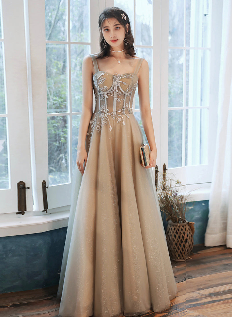 Lovely tulle lace long prom dress evening dress 8486