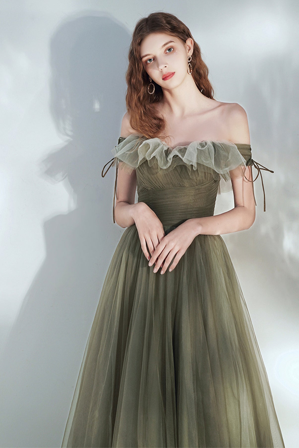 Cute tulle long A line prom dress evening dress 8632