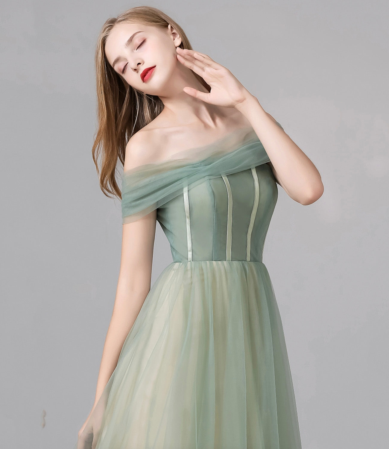 Cute tulle long A line prom dress evening dress 8791