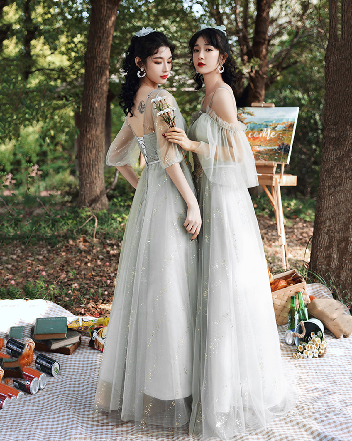 Cute tulle long A line prom dress evening dress 8867