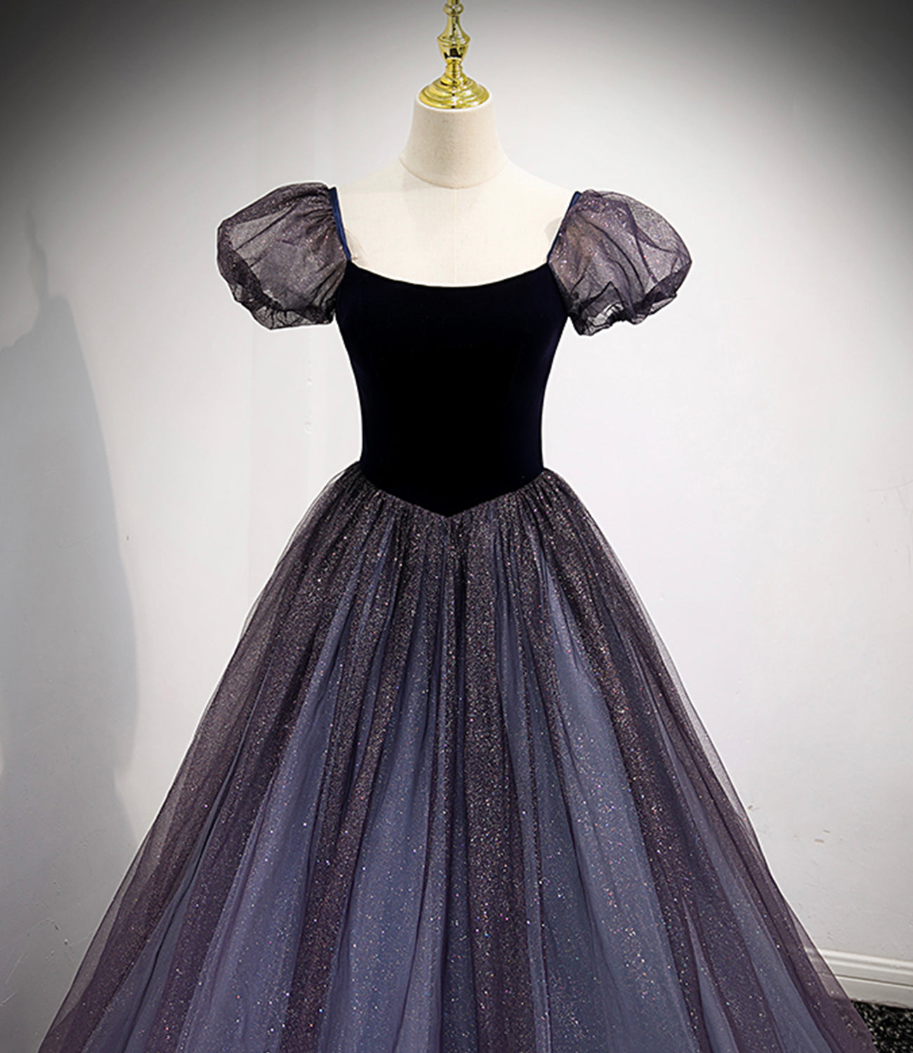 Black and purple tulle long prom dress evening dress 8879