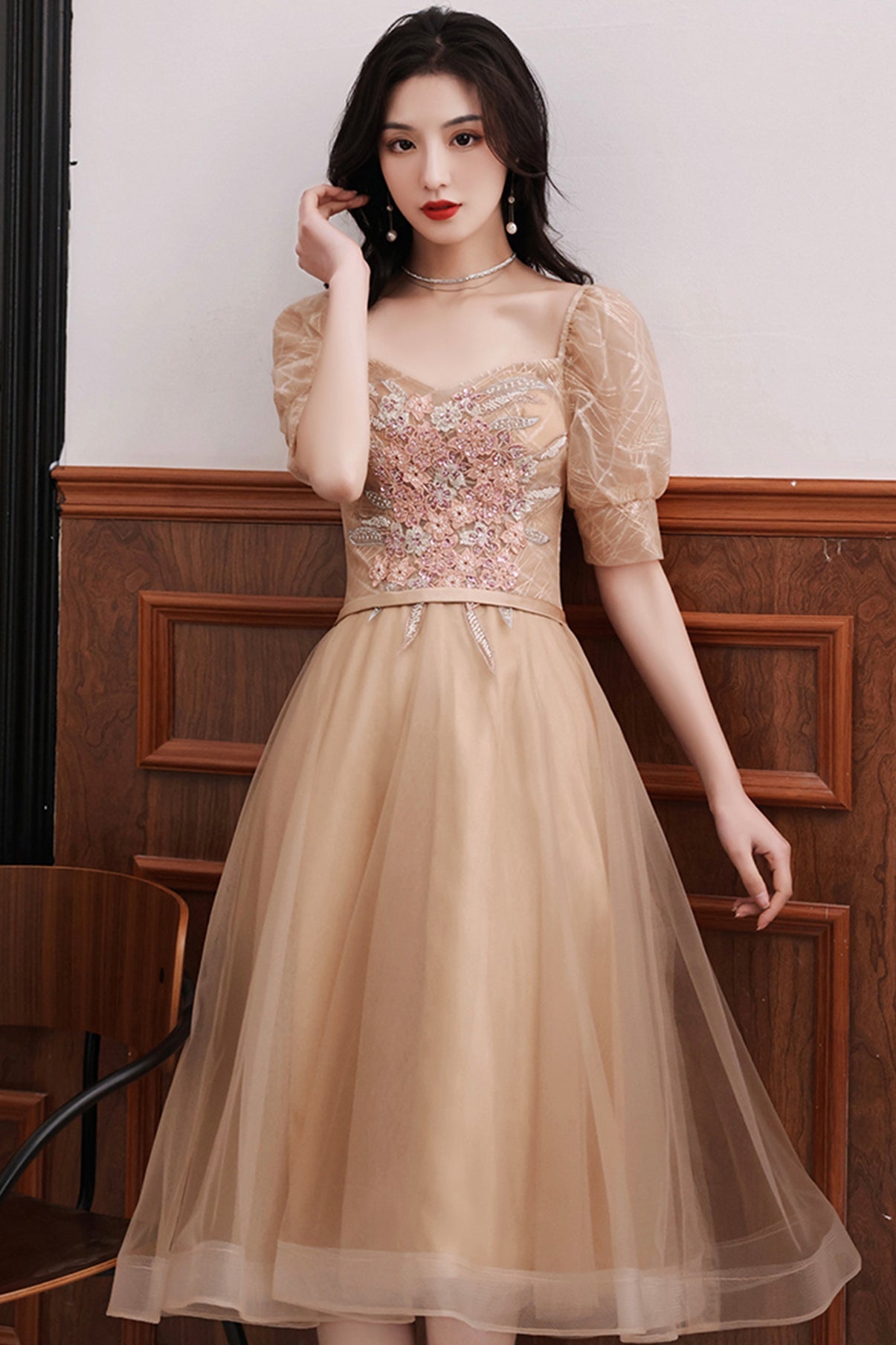 Cute tulle short A line prom dress homecoming dress 8775