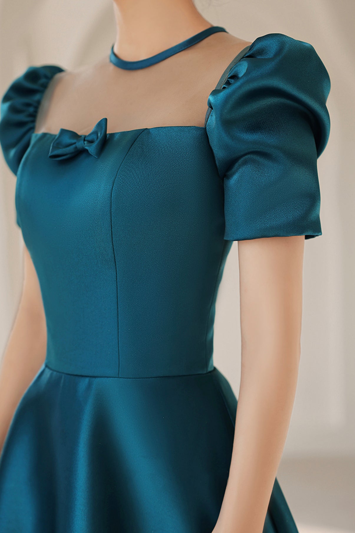 Blue satin long A line prom dress blue evening dress 8784