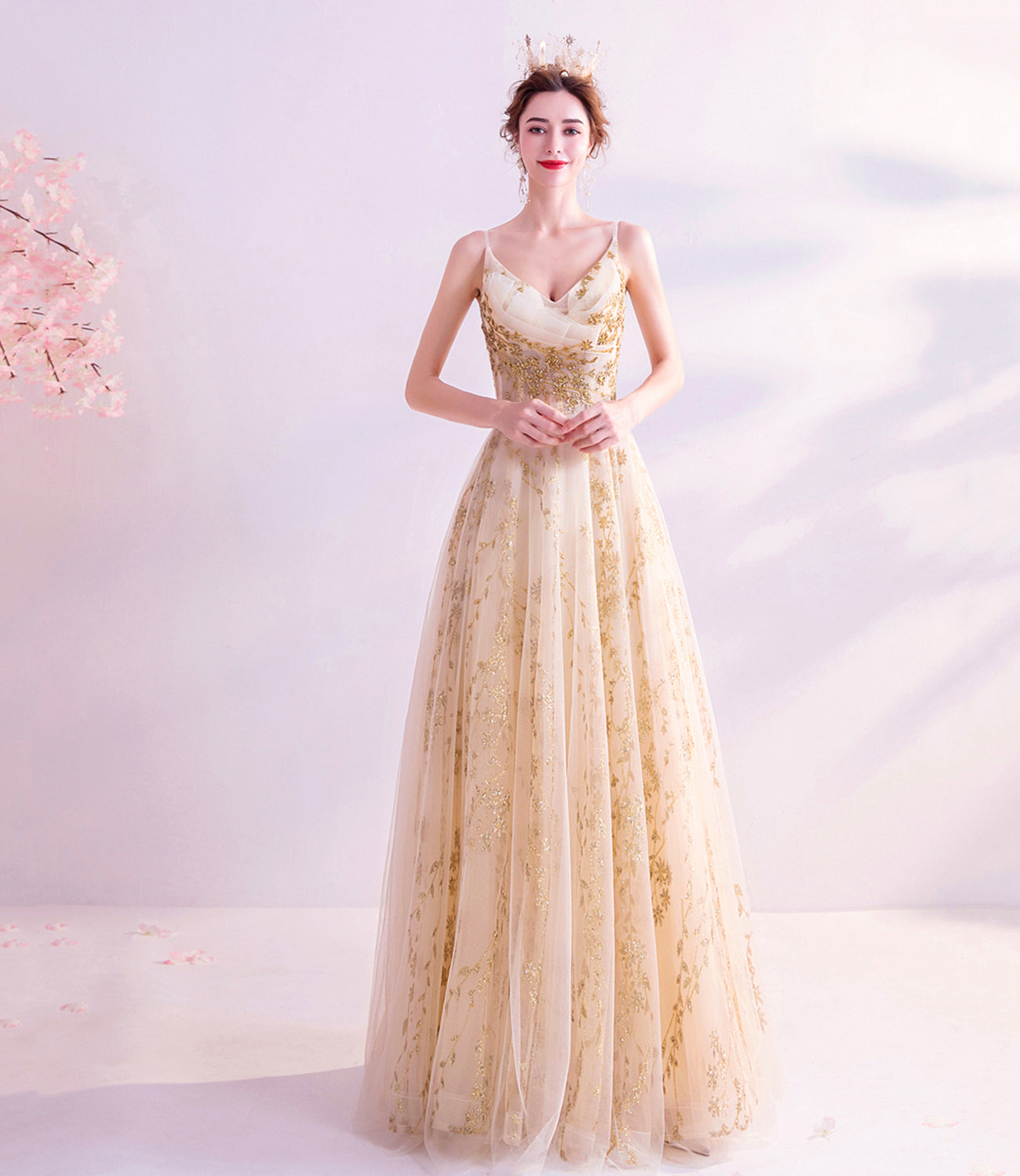 Elegant tulle sequins long A line prom dress evening dress 8832