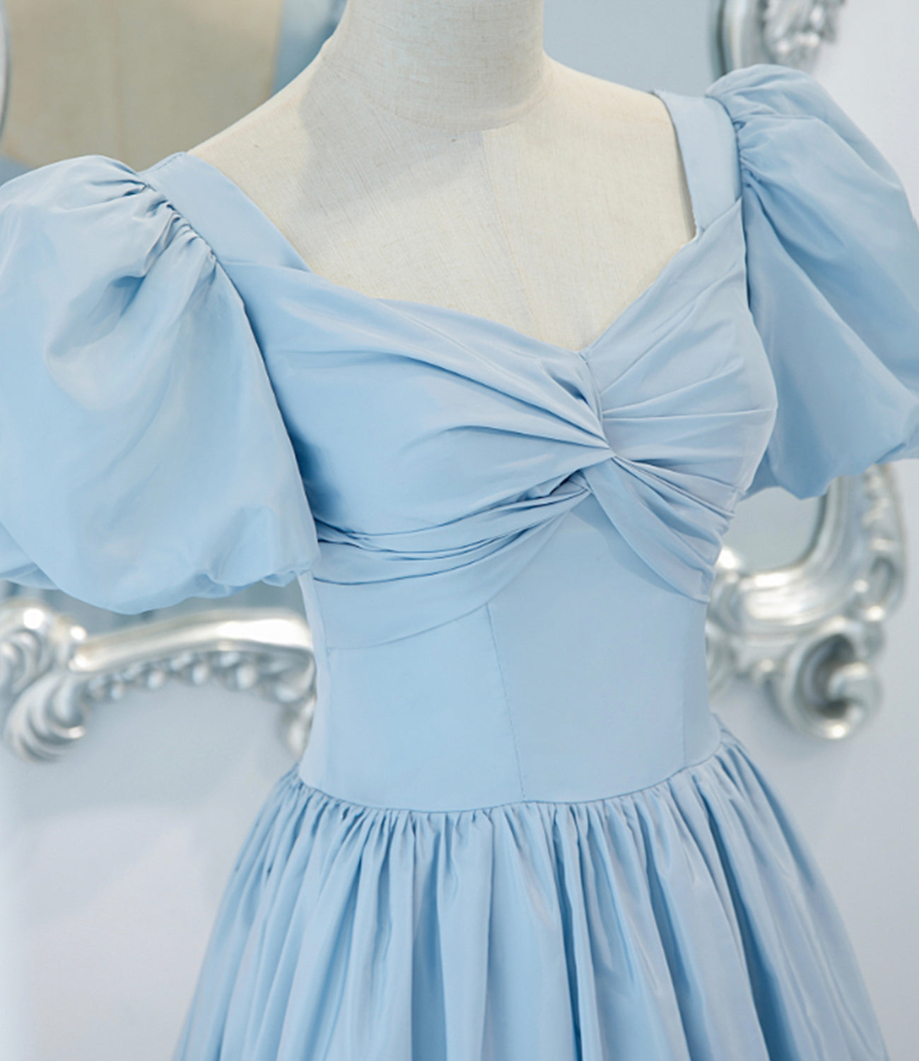 Blue satin long A line prom dress blue evening dress 8837