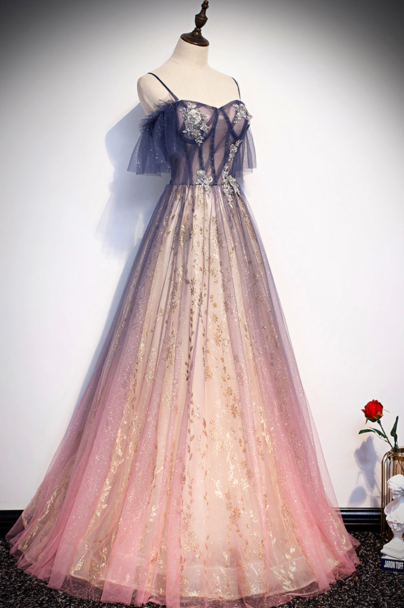 Cute tulle long A line prom dress evening dress 8712