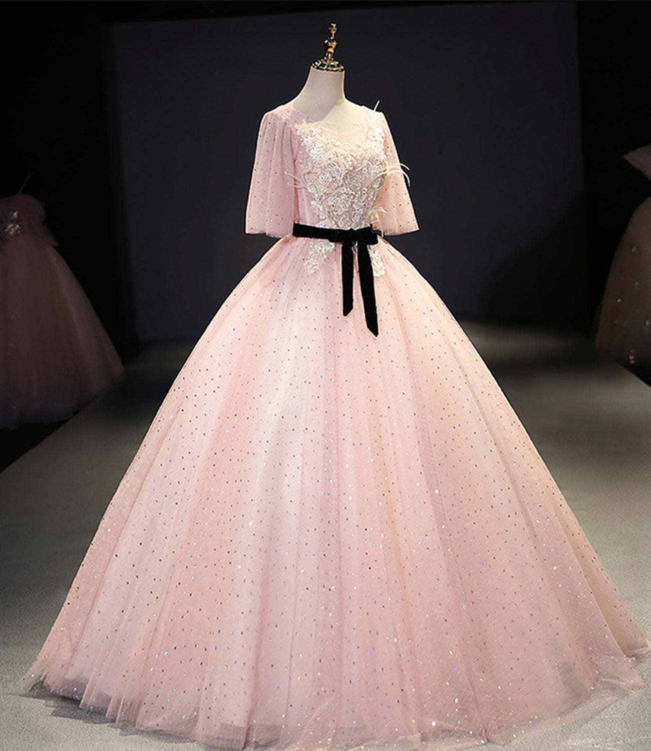 Pink tulle lace long ball gown dress fahion dress 8723