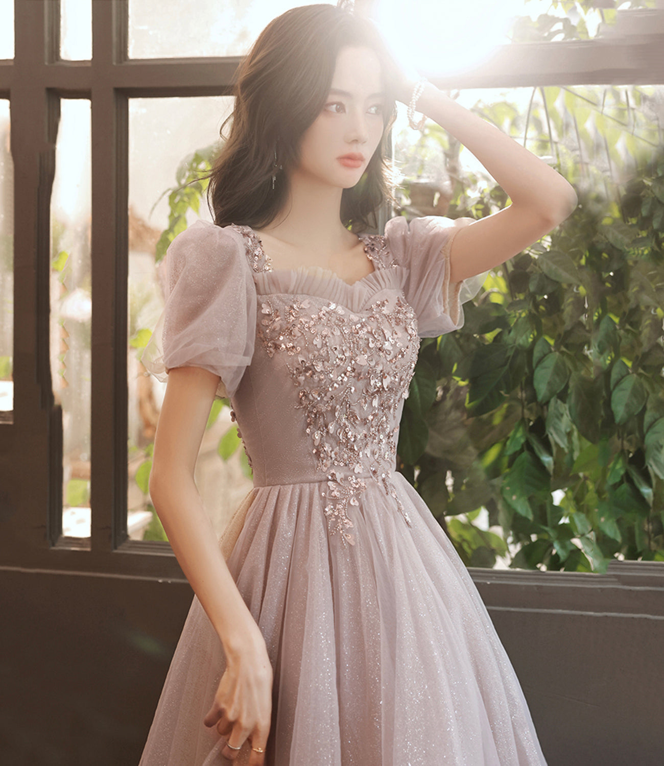 Champagne tulle sequins short prom dress homecoming dress 8988