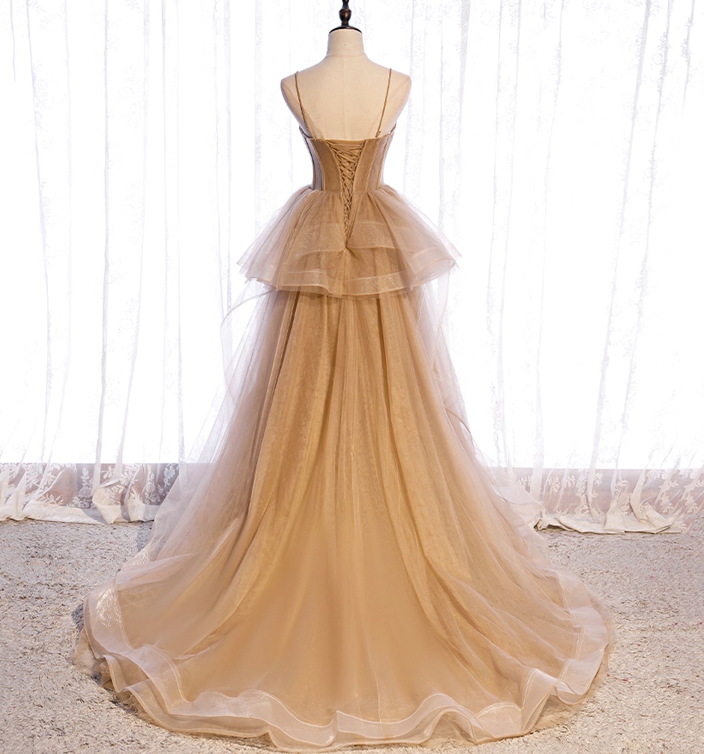 Cute tulle long A line prom dress A line evening gown 10010