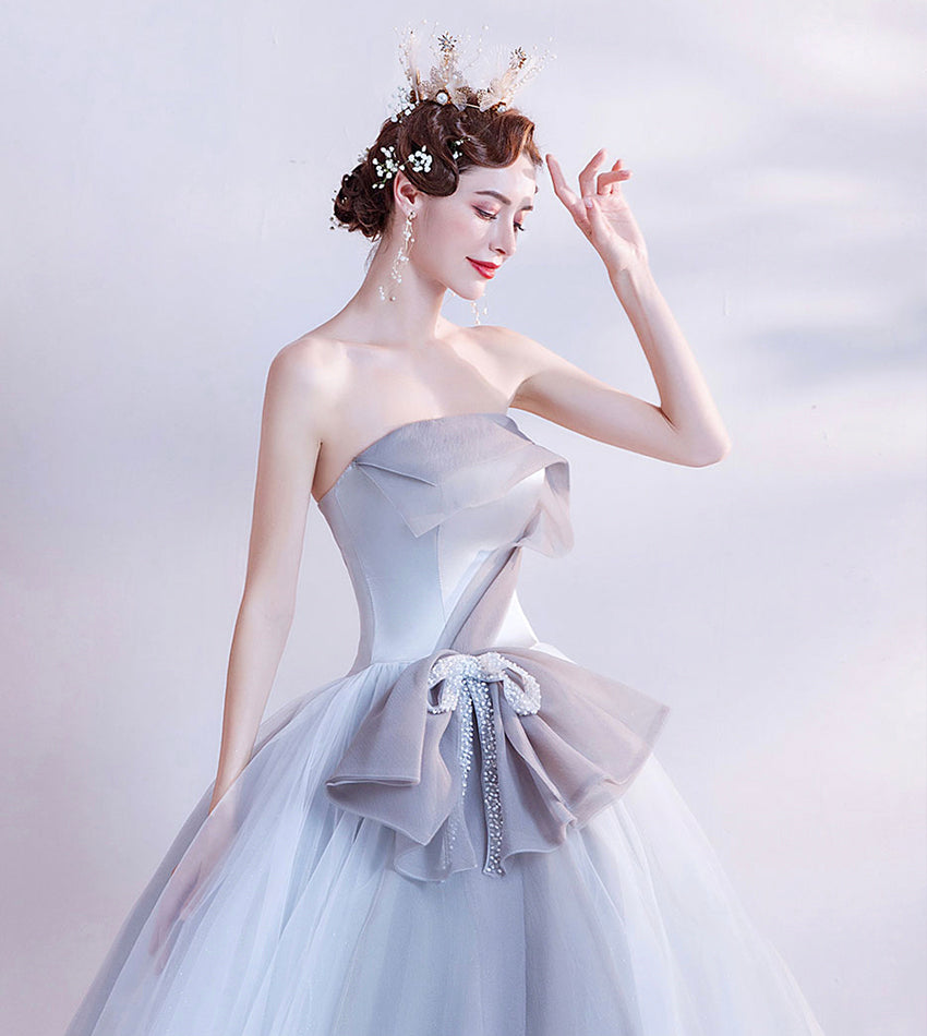 Gray tulle long prom dress gray evening dress 8432