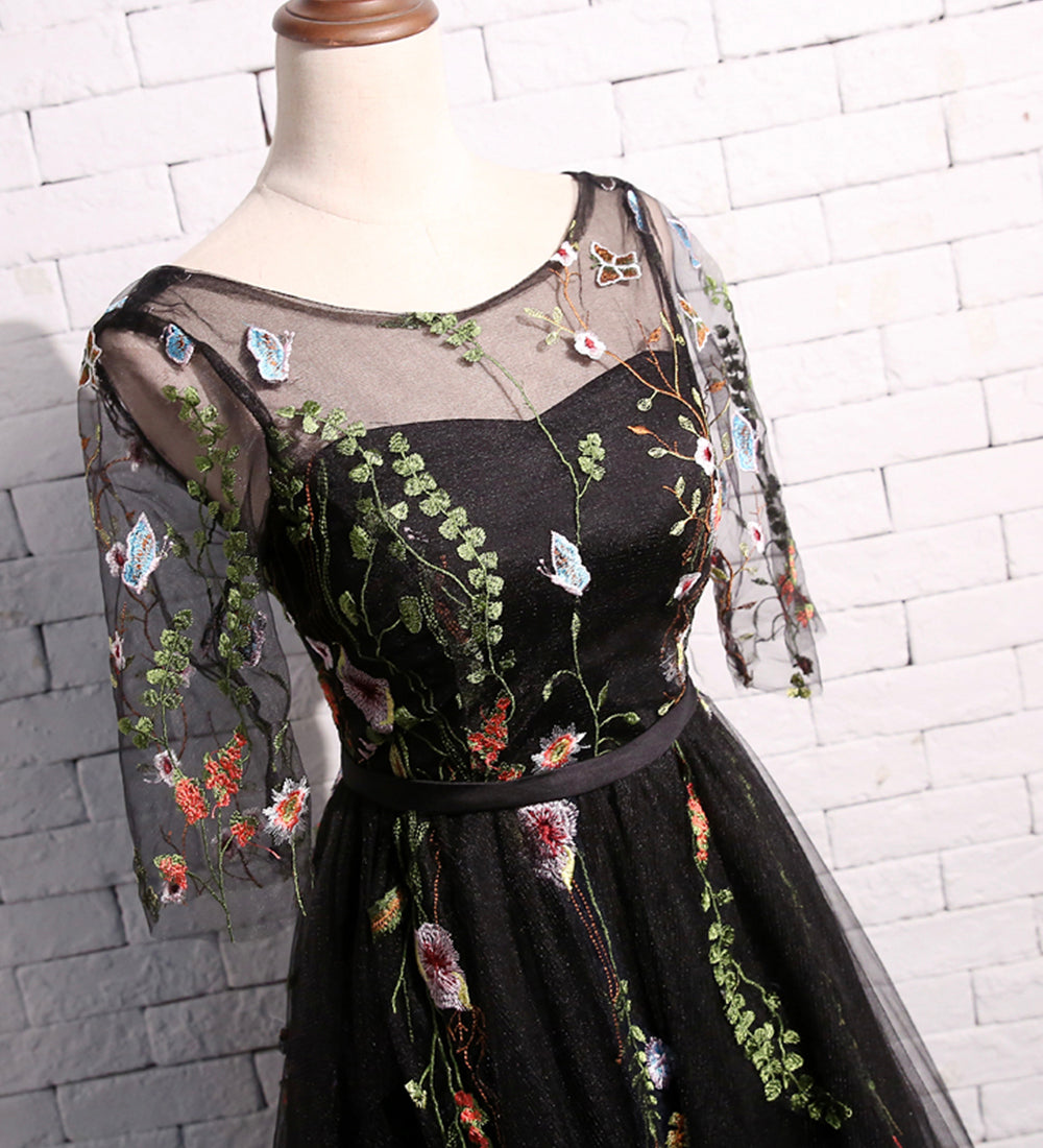 Cute lace short prom dress black homecoming dress 8501