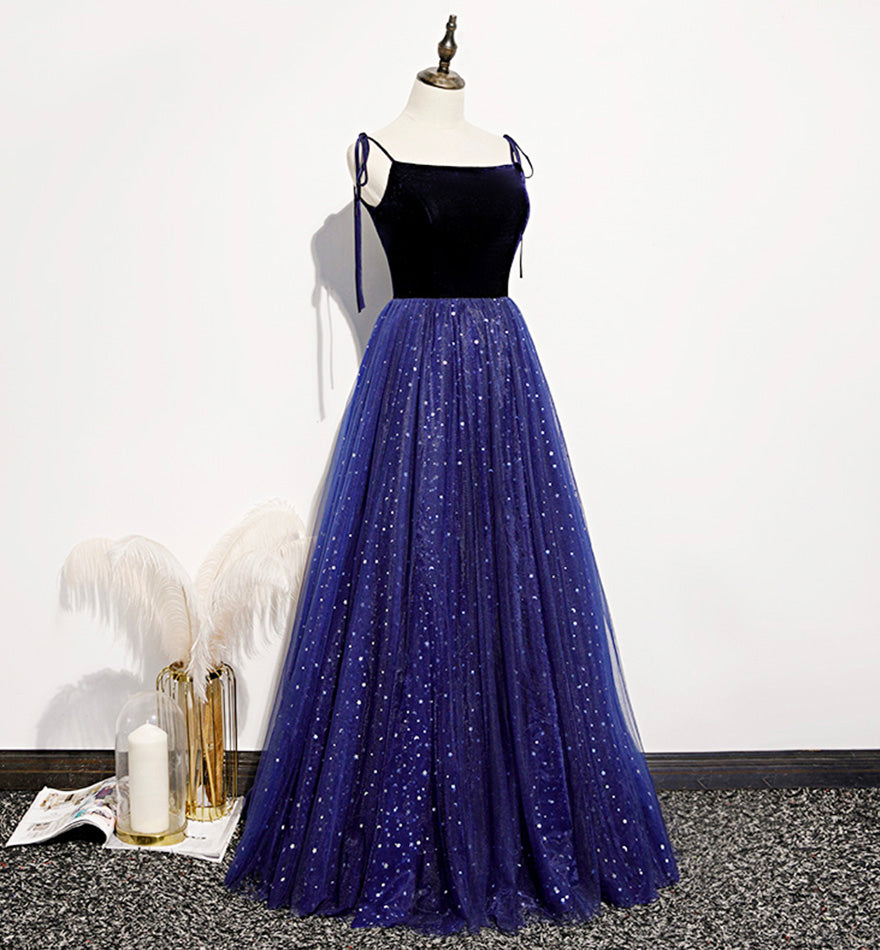 Blue tulle sequins long prom dress evening dress 8463
