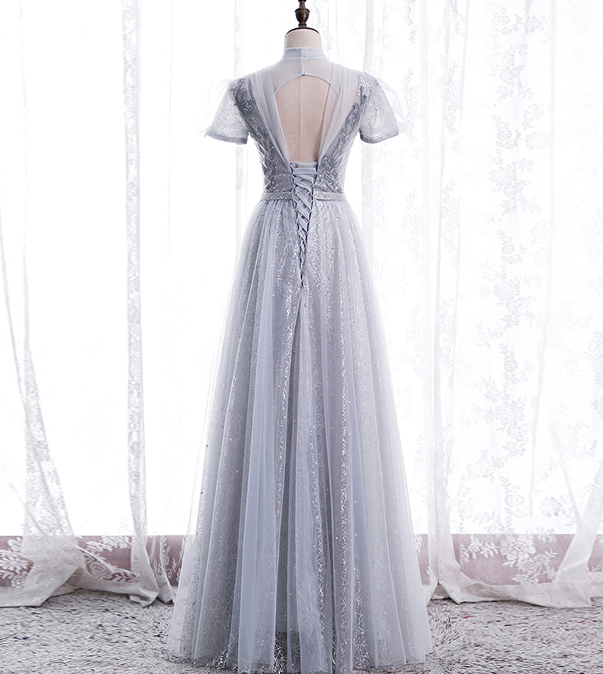 A line tulle sequins long prom dress evening dress 8439