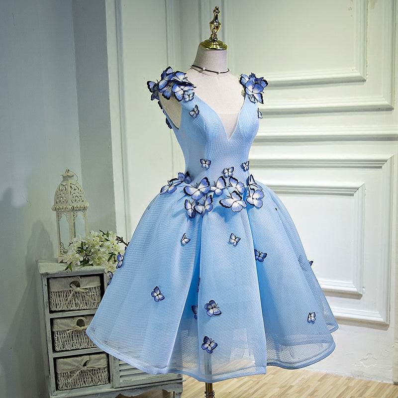 Blue tulle short prom dress blue homecoming dress 8907