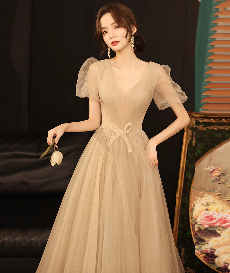 Cute v neck tulle long prom dress evening dress 8467