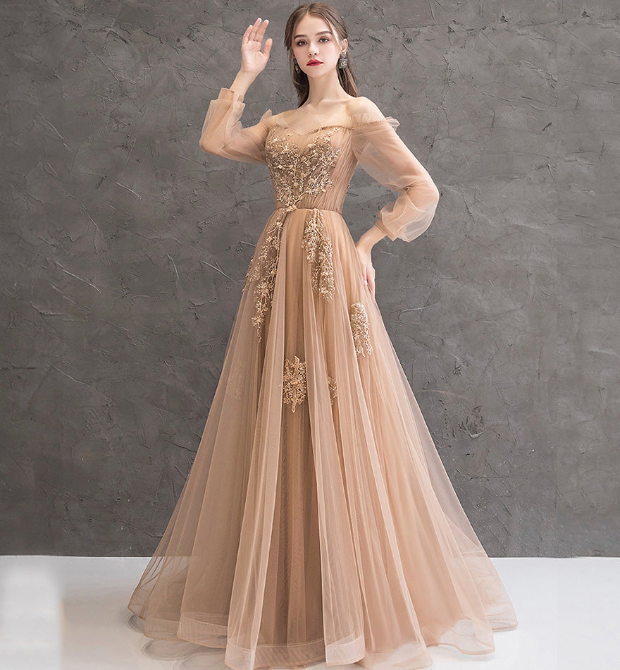 Elegant tulle lace long prom dress evening dress 8471