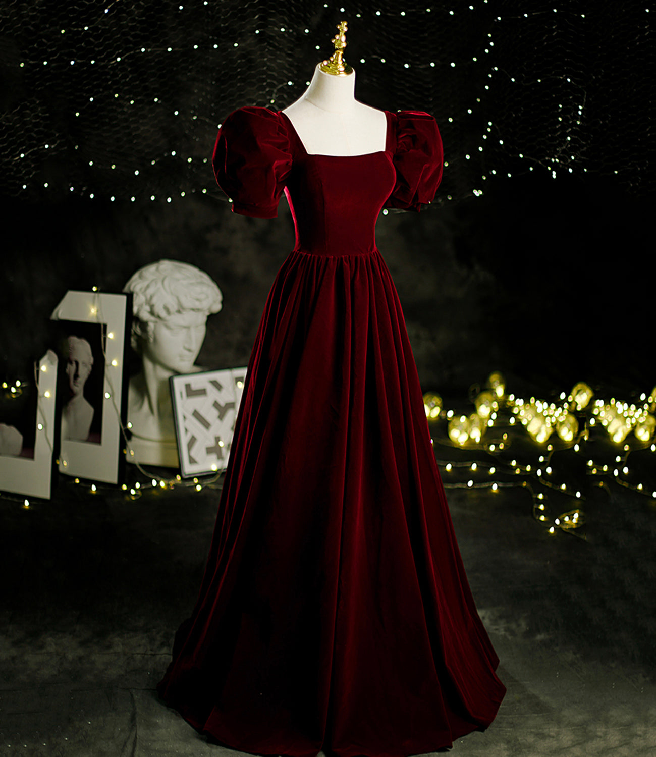 Burgundy velvet long A line prom dress evening dress 8804