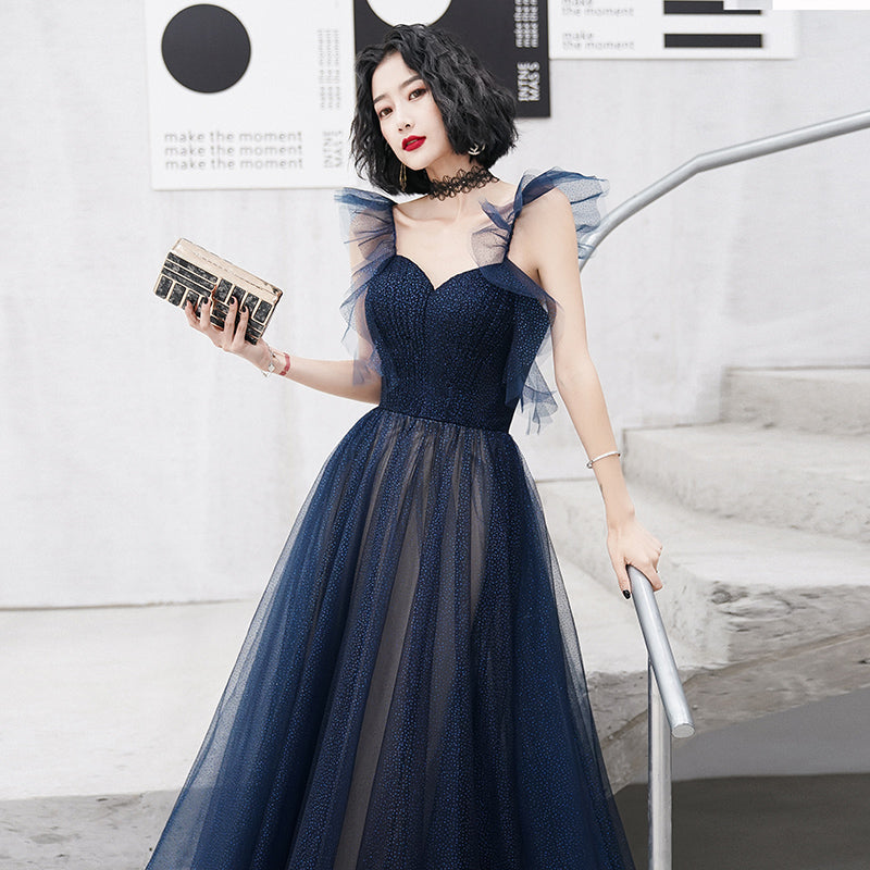 Blue tulle long prom dress blue evening dress 8226