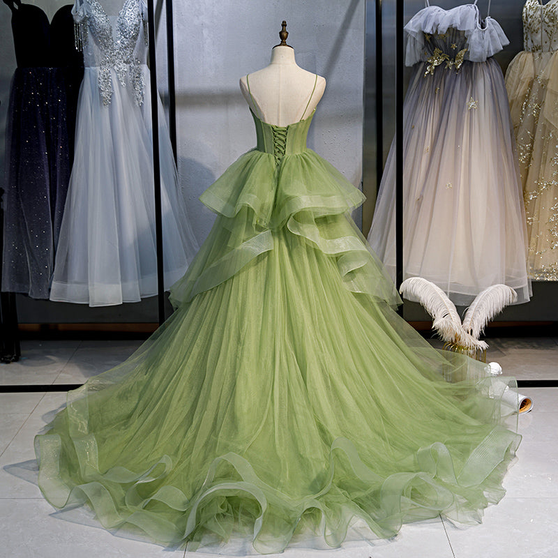 Green tulle long ball gown dress formal dress 8314