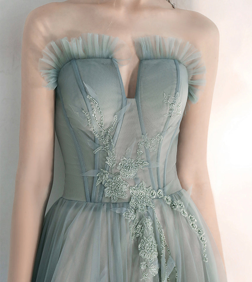 Stylish tulle lace long prom dress green evening dress 8547
