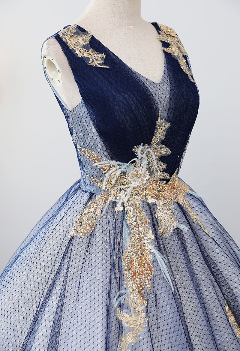 Blue v neck sequins long ball gown dress formal dress 8913