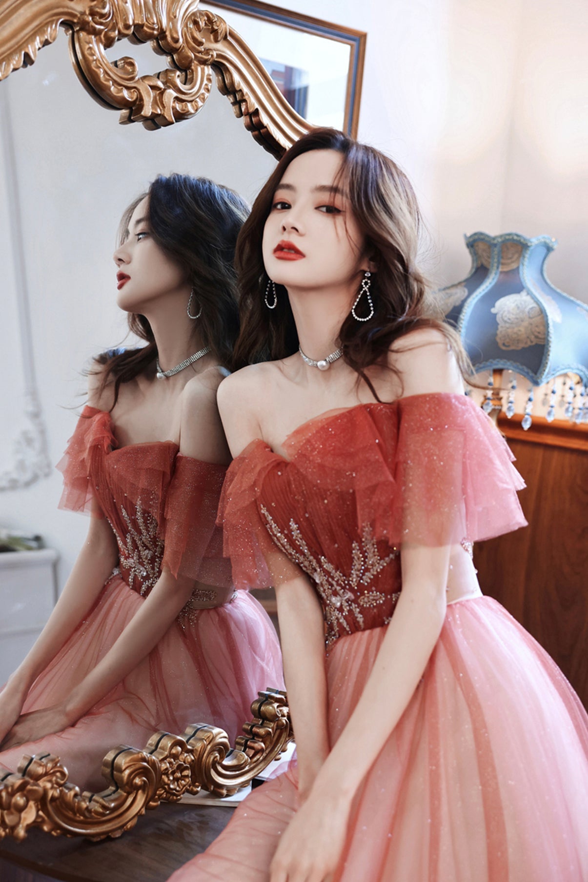 Stylish tulle long A line prom dress evening dress 8779