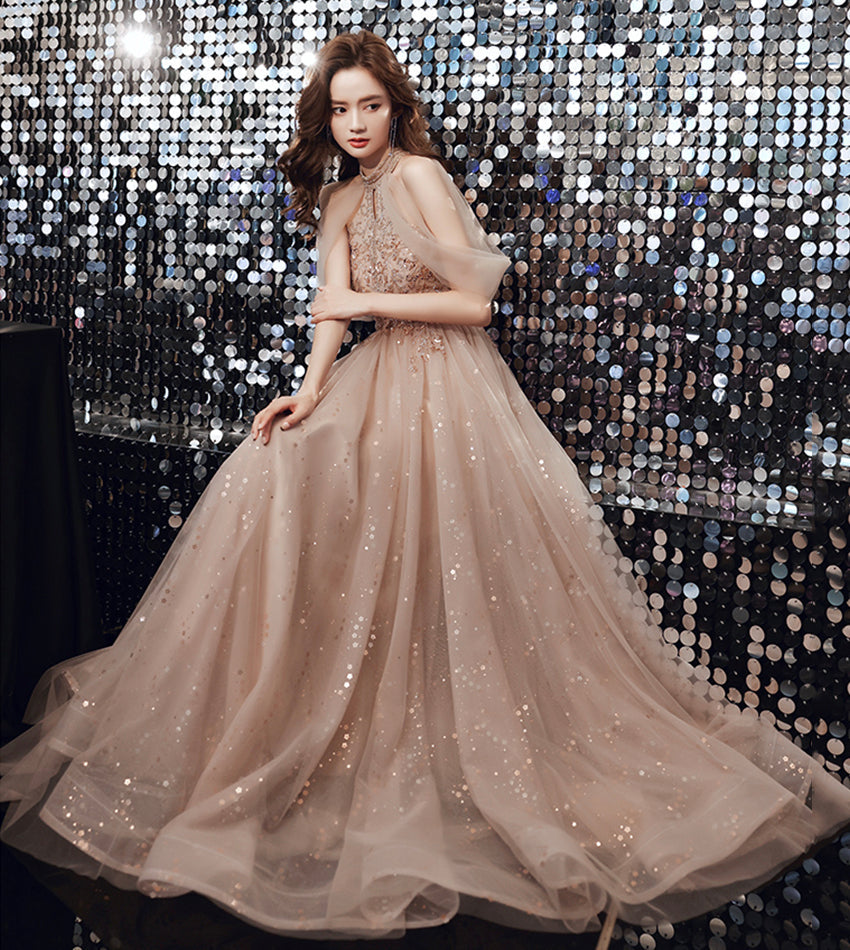 Elegant tulle beads long prom dress evening dress 8441