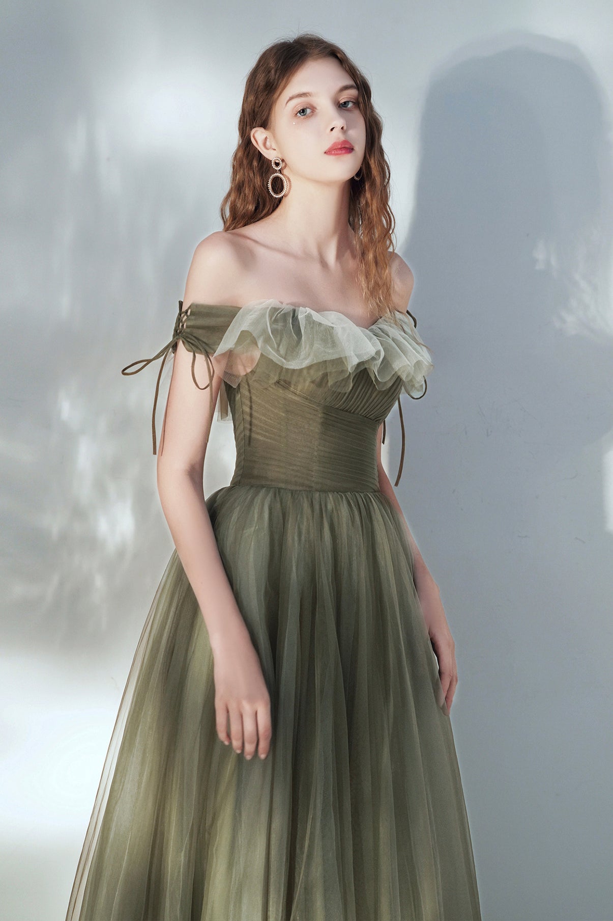 Cute tulle long A line prom dress evening dress 8632
