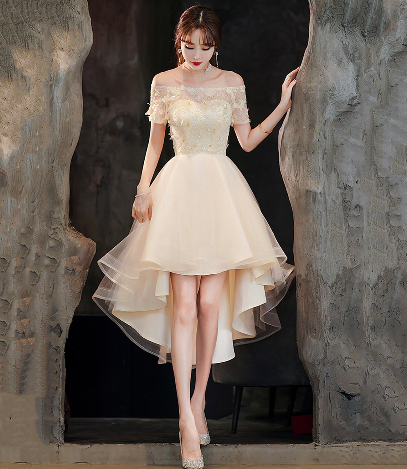 Cute tulle high low prom dress homecoming dress 8807
