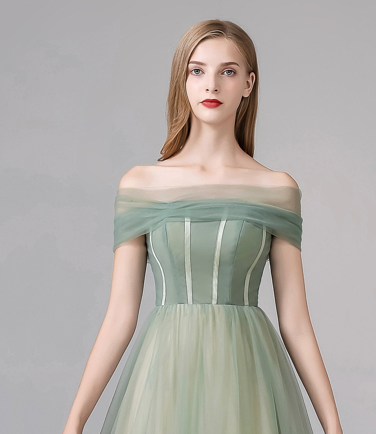 Cute tulle long A line prom dress evening dress 8791