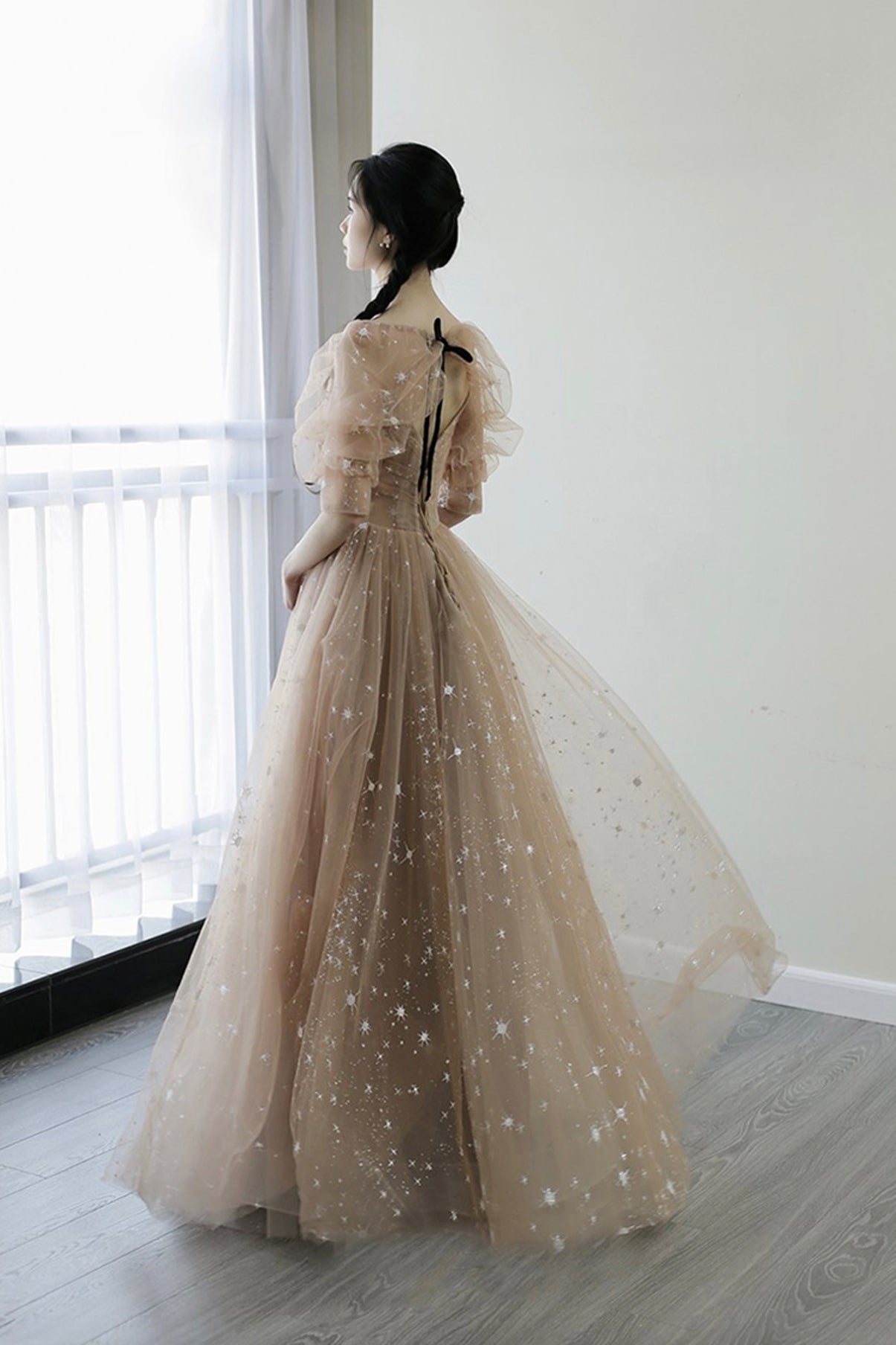 Cute tulle long A line prom dress evening dress 8787