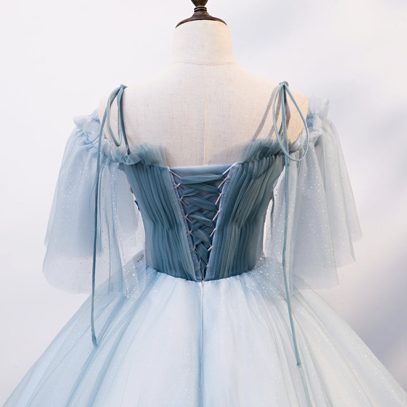 Blue sweetheart neck tulle long prom gown evening dress 8215