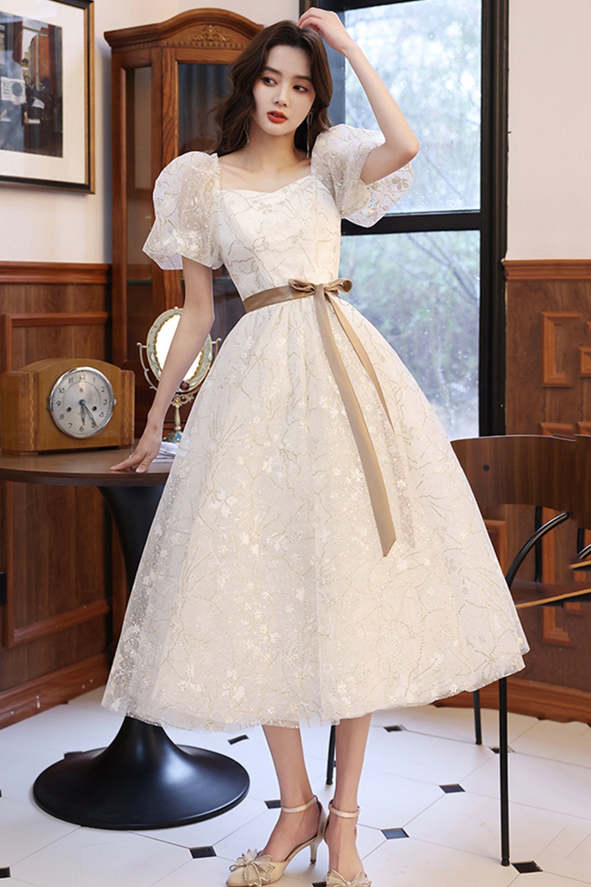 Sweet A line sequins short prom dress 8677