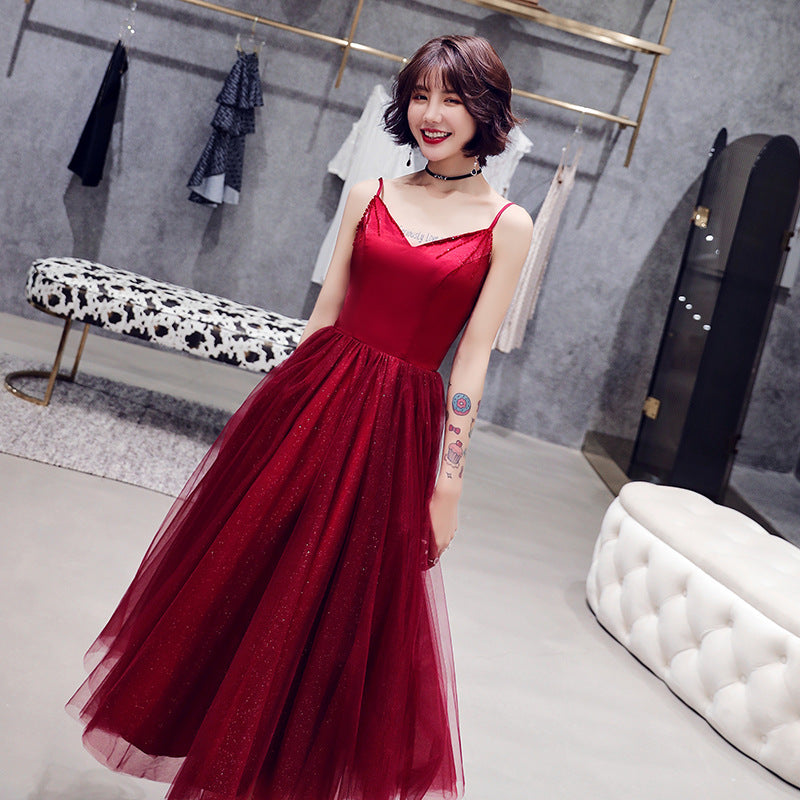 Burgundy tulle short prom dress cocktail dress 8357