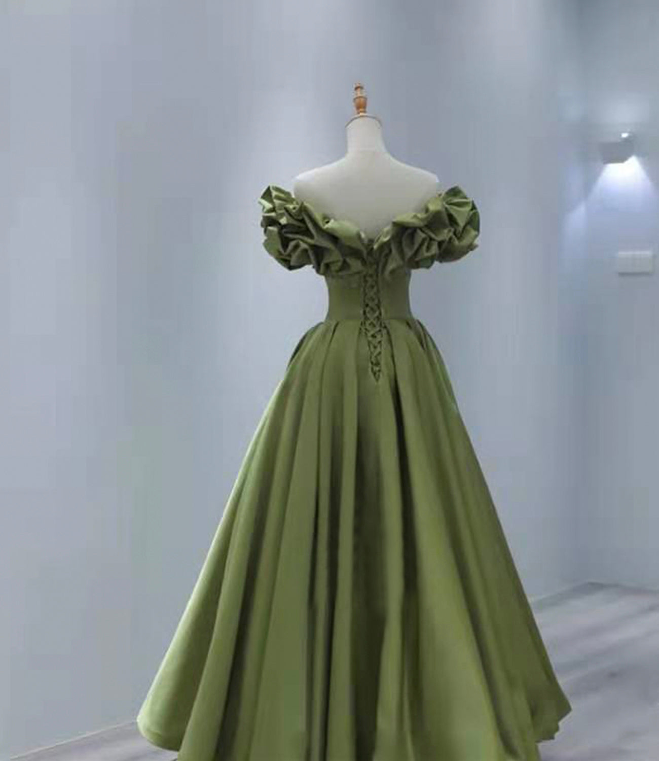 Green satin long A line prom dress evening dress 8816