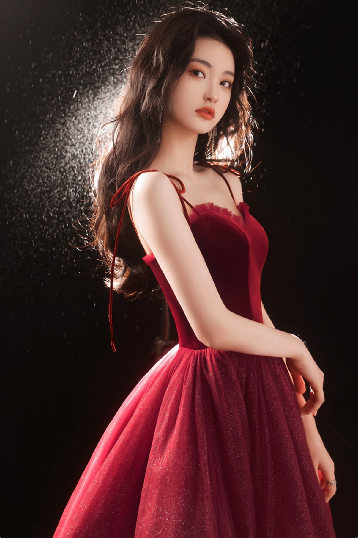 Burgundy tulle short A line prom dress party dress 8788