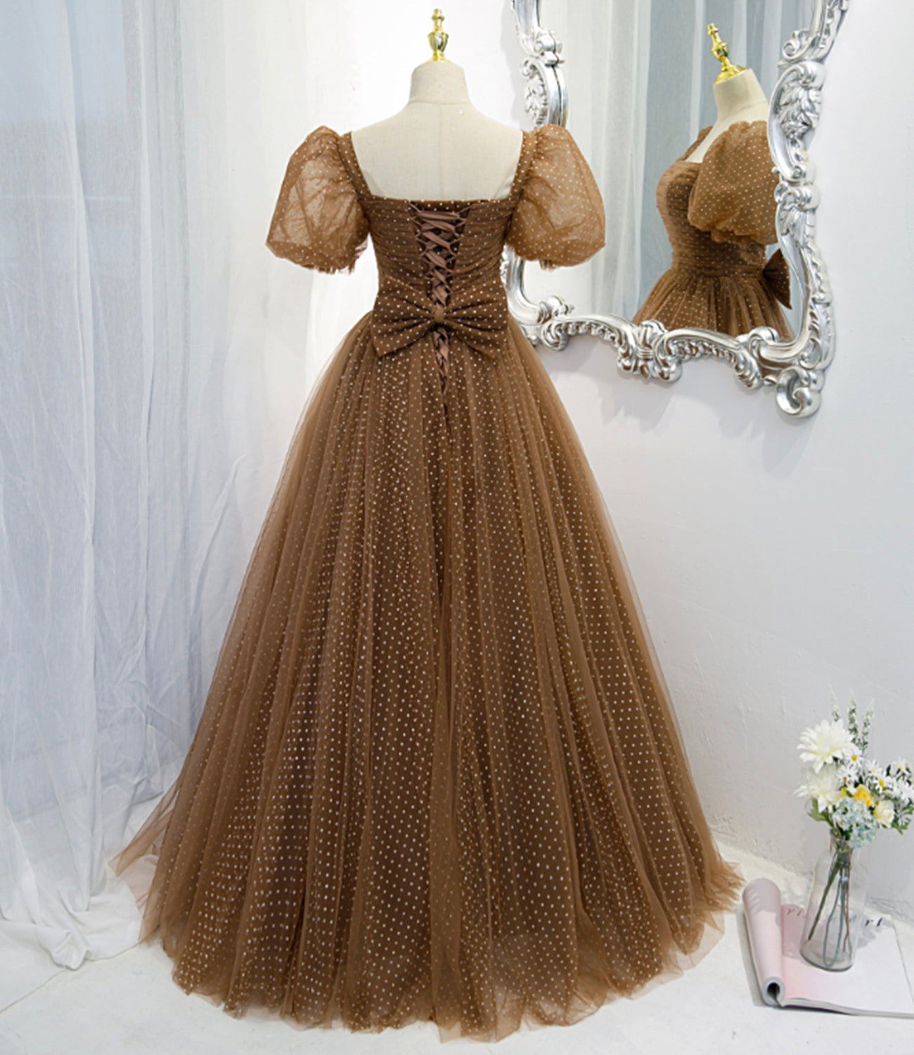 Cute tulle long A line prom dress evening dress 8822