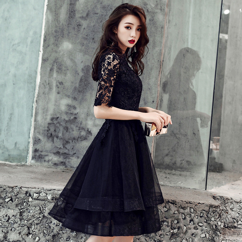 Black lace short prom dress homecoming dress 8244
