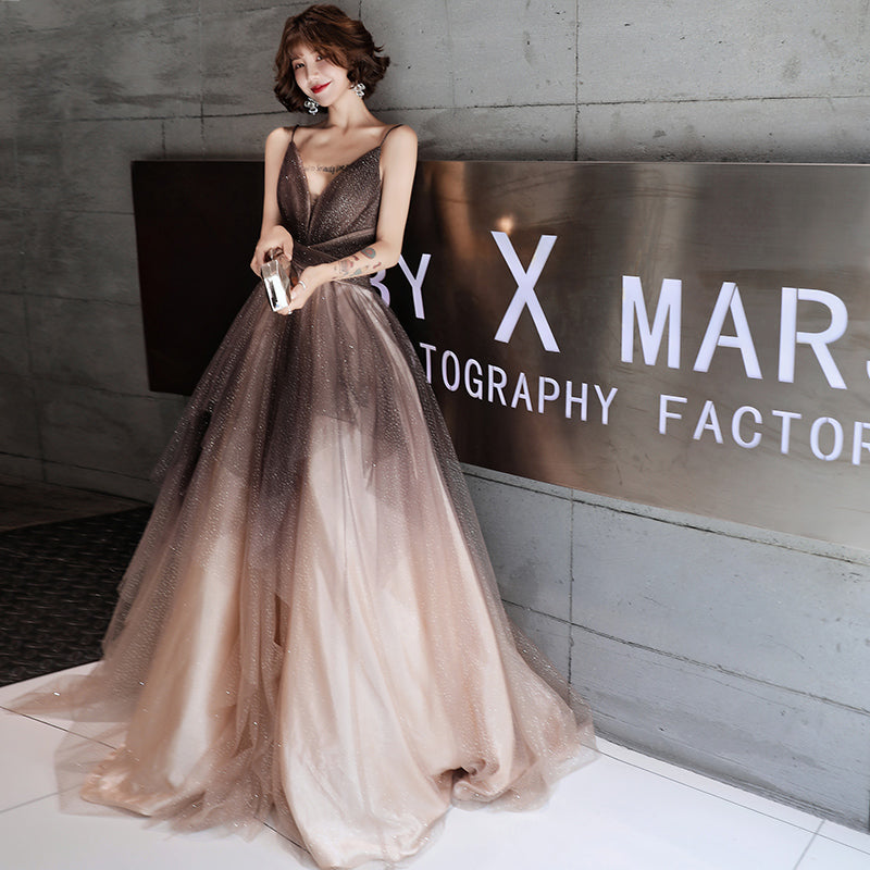 Stylish v neck tulle prom gown formal dress 8236