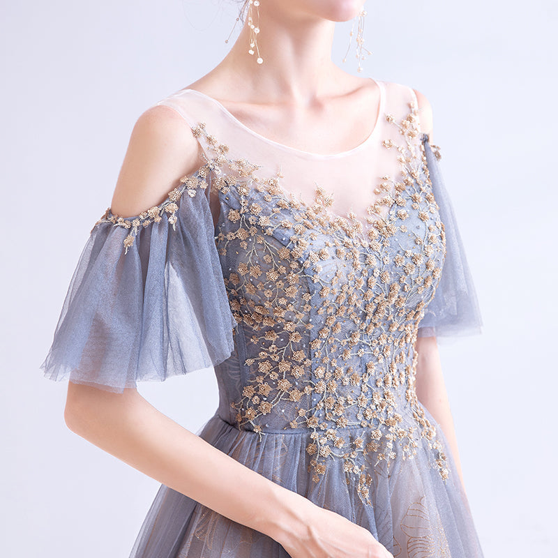 Stylish tulle sequins long prom dress formal dress 8247